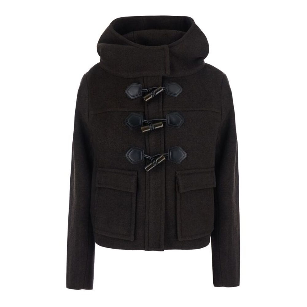 Ganni Women Peacoat Wool Mini Duffle Coat Brown